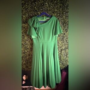 Short Sleeve Asymmetrical Ruffles High Waist Pleated Hem Midi Dress